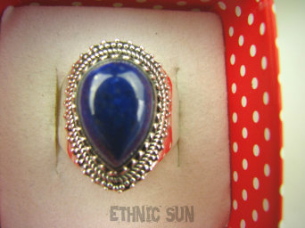 bpe8329 Egipska Piękność Pierścień Pierścionek Królewski Granatowy Lapis Lazuli r.21 Srebro 925