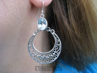 bkee769 Duże długie 5,7 cm szerokie Ażurowe Przepiękne orientalne Kolczyki Bezbarwny Kryształ Górski naturalny odpromiennik Srebro 925 