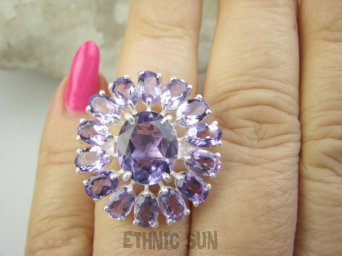 bpee4512 Piękny Regulowany Pierścień Pierścionek z Ametystami szlifowany Ametyst kamień mądrości r.13, r.14, r.15, r.16  Srebro 925 #