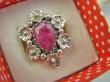 bpee4536 RUBINOWY Śliczny Delikatny Pierścień Pierścionek Rubin Indyjski w orientalnej oprawie Rubiny r.13 Srebro 925 # - 9