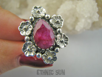 bpee4536 RUBINOWY Śliczny Delikatny Pierścień Pierścionek Rubin Indyjski w orientalnej oprawie Rubiny r.13 Srebro 925 #