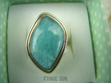 bpe6966 LAZUROWA AMAZONKA !!! Klasyczny Pierścień Amazonit - Kamień Marzeń i realizacji r.14 lśniące Srebro 925 #