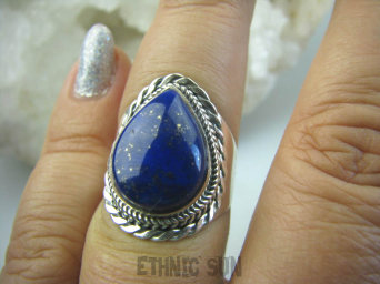 bpe5869 Egipska Piękność Pierścień Królewski Granatowy Lapis Lazuli r.15/ r.16 Srebro 925 #