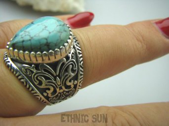 bpe5367 Motyl - symbol siły i niezależności Wygodny PIERŚCIEŃ Turkus - opiekun ciała i duszy turkusy r.15/ r.16 zdobiona obrączka Srebro 925 #