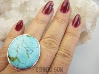 bpe9611 Klasyczny Regulowany Pierścień Pierścionek naturalny TURKUS - symbol zadowolenia i sukcesu Turkusy r.19, r.20, r.21, r.22 lśniące Srebro 925 #