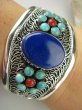 bb3078 Nepalska KÓLOWA  !!! Biżuteria Orientalna NIEZWYKŁA OGROMNA 75 gramów !! MOCNA ! Otwarta  BRANSOLETA Lapis Lazuli, Koral, Turkus Srebro 925 # - 14