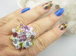 bpee4578 BOSKO PIĘKNA WIELOBARWNA ROZETA DUŻY OKAZ ! Pierścień Pierścionek naturalny Ametyst, Blue Topaz, Granaty, Kwarc Dymny, Oliwin, Cytryn r.22 SREBRO 925 # - 3