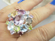 bpee4578 BOSKO PIĘKNA WIELOBARWNA ROZETA DUŻY OKAZ ! Pierścień Pierścionek naturalny Ametyst, Blue Topaz, Granaty, Kwarc Dymny, Oliwin, Cytryn r.22 SREBRO 925 # - 4