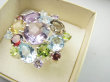 bpee4578 BOSKO PIĘKNA WIELOBARWNA ROZETA DUŻY OKAZ ! Pierścień Pierścionek naturalny Ametyst, Blue Topaz, Granaty, Kwarc Dymny, Oliwin, Cytryn r.22 SREBRO 925 # - 9