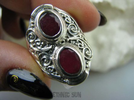 bpee2804 ORIENTALNY Delikatny Elegancki Pierścień Rubin Indyjski - kamień Miłości Rubiny r.15 Srebro 925 #
