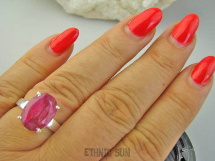 bpee4340 PIĘKNY Elegancki Pierścień Pierścionek OKAZ Rubin Indyjski Rubiny r.20 Srebro 925