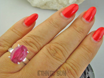 bpee4340 PIĘKNY Elegancki Pierścień Pierścionek OKAZ Rubin Indyjski Rubiny r.20 Srebro 925