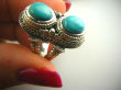 bpe3368 Cudny PIERŚCIEŃ Greckie wzory naturalny TURKUS - opiekun ciała i duszy turkusy r.15 Srebro 925 # - 7