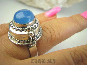 bpe8016 SEKRETNIK Otwierany Pierścień na Zdjęcia lub Marzenia Chalcedon Tarczyca Czakra Gardła r.19 Srebro 925 #