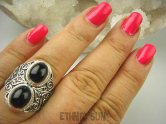 bpe6447 Piękny Egzotyczny Pierścień KWARC DYMNY KAMIEŃ ANTYSTRESOWY I USPOKAJAJĄCY r.20/ r.21 Srebro 925 #