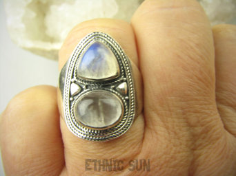 bpe8817 Biżuteria Egzotyczna !!! Delikatny Pierścień Pierścionek Przeświecający Kamień Księżycowy r.18/ r.19 Srebro 925 #