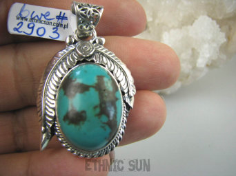 bwe2903 BIŻUTERIA ORIENTALNA !!! Duży Egzotyczny WISIOR Indian Nawaho ORLE PIÓRO naturalny TURKUS Turkusy Srebro 925 #