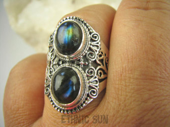 bpe6384 Biżuteria Orientalna - Egzotyczny Pierścień Labradoryt Spektrolit kamień Zorzy Polarnej r.21 Srebro 925 #