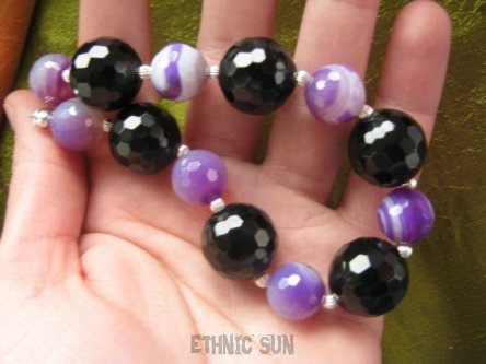 ab1115 Jagodowa Elegancja DUŻA Bransoleta ONYKS Agat  Fioletowy SREBRO