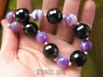 ab1115 Jagodowa Elegancja DUŻA Bransoleta ONYKS Agat  Fioletowy SREBRO