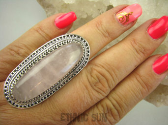 bpe7792 Długi 4.8 OKAZ 19 gramów !!!! Regulowany Pierścień KWARC Różowy Kamień mocnego SERCA r.21, r.22, r.23, r.24, r.25 Srebro 925 #