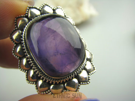 bpe3632 Ametystowy WIELKI Kwiat Pierścień z ametystem, AMETYST -  Kamień Mądrości, migrena bezsenność r.16 Srebro 925 #