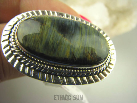 bpe6277 AKSAMITNY TYGRYS Przepiękny Duży Pierścień Wielobarwny KAMIEŃ BURZY PIETERSYT z Namibii - RZADKOŚĆ r.18 Srebro 925 #