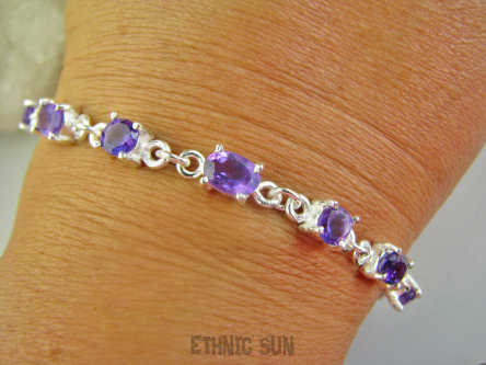 bb3843 PRZEPIĘKNA Delikatna Bransoleta Bransoletka Intensywnie Fioletowy Ametyst szlifowany 10 sztuk Srebro 925 #