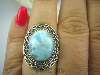 bpe6211 Egzotyczny Pierścień Rzadki Błękitny Larimar (kamień Anielski ) - stawy, serce lęki, otwiera czakrę gardła r.16 Srebro 925 #