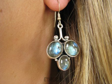 bke1292 Długie 5.1 cm MAX BLASK Egzotyczne Kolczyki z labradorytami Labradoryt Spektrolit Kamień Zorzy Polarnej Srebro 925