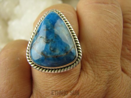 bpe6463  CUDNY Pierścień  naturalny niebieski błękitny Morski AZURYT r.18 Srebro 925 #