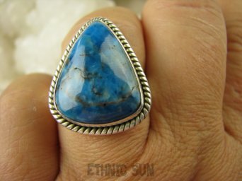 bpe6463  CUDNY Pierścień  naturalny niebieski błękitny Morski AZURYT r.18 Srebro 925 #