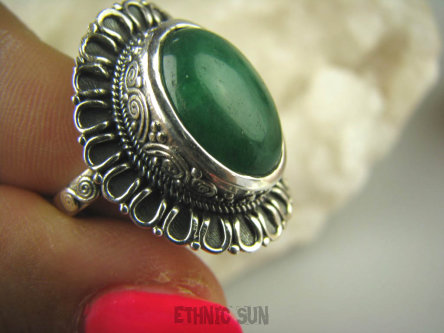 bpe6443 Jadeitowy MELONIK !!! Duży i Piękny OKAZ Pierścień zielony Jadeit - antystresowy KAMIEŃ DOBROBYTU r.21/ r.22 Srebro 925 #