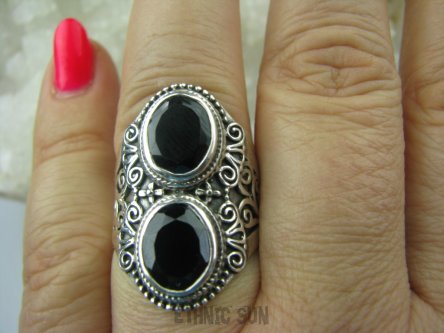 bpee3150 Magiczny Orientalny Pierścień Onyks - regeneruje SERCE, EGZEMY, PAMIĘĆ r.17 Srebro 925 #