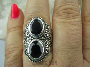 bpee3150 Magiczny Orientalny Pierścień Onyks - regeneruje SERCE, EGZEMY, PAMIĘĆ r.17 Srebro 925 #