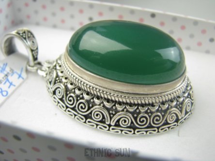 bwe3877 Cudowny Duży OKAZ 26g !!! Wisior Zawieszka zielony Onyks - regeneruje SERCE, EGZEMY, PAMIĘĆ Srebro 925 #