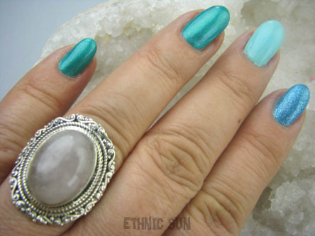 bpe5765 Egzotyczny Pierścień KWARC Różowy - kamień mocnego SERCA r.21 Srebro 925 #