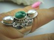 bpee2831 LŚNIĄCY Egzotyczny Pierścień hodowlane prawdziwe PERŁY PERŁA , naturalny Malachit r.16 Srebro 925 # - 3