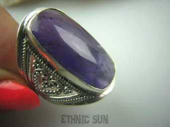 bpe5350 Duży Pierścień 3,1 cm naturalny Ametyst - kamień mądrości ażurowa obrączka  r.17/r.18 Srebro 925 #