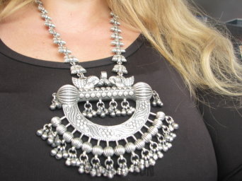 bn1632 Ależ CUDO !!! Ogromny aż 172 GRAMY !!!! Rajski naszyjnik Długi 70.5 cm Duży ZJAWISKOWY NASZYJNIK cały ze srebra Kwiat Lotosu, Królewskie Pawie SREBRO 925 #