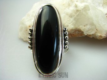 bpe4159 GRECKA BOGINI !!!! Duży Długi 3.8 cm OKAZ Pierścień z onyksem ONYKS regeneruje SERCE, EGZEMY, PAMIĘĆ r.20 /r.21 Srebro 925 #