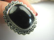 bpe4391 PIĘKNY OKAZ !!!  Duży i śliczny Pierścień z onyksem ONYKS regeneruje SERCE, EGZEMY, PAMIĘĆ r.17/ r.18 Srebro 925 # - 2