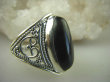 bpe6355 Śliczny Orientalny Pierścień Czarny ONYKS regeneruje SERCE, EGZEMY, PAMIĘĆ r.14 ażurowa obrączka Srebro 925 - 6