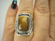 bpe6578 Egzotyczny Pierścień Obrączka Tygrysie Oko - Wspomaga Oczy Astma Krążenie i TRAWIENIE r.20 szeroka obrączka Srebro 925 # - 5
