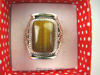 bpe6578 Egzotyczny Pierścień Obrączka Tygrysie Oko - Wspomaga Oczy Astma Krążenie i TRAWIENIE r.20 szeroka obrączka Srebro 925 #