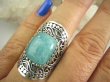 bpe7194 EGZOTYCZNY KLEJNOT - Piękny Duży Pierścień Amazonit - kamień marzeń i realizacji r.15/ r.16 SZEROKA OBRĄCZKA Srebro 925 # - 6