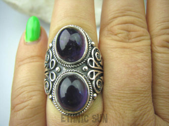 bpe6086 DUŻY Masywny Pierścień z Ametystami Fioletowy Ametyst - kamień mądrości r.17 Srebro 925 #