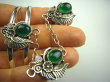 bb3224 Przepiękny Komplet 42 g! Otwarta Bransoleta  BANGLA oraz Pierścień Regulowany r.17, r.18, r.19, r.20, r.21,r.22 Onyks Zielony  Indian Nawaho Orle Pióro Srebro 925 # - 3