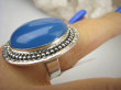 bpe7187 DUŻY Okaz Błękitne Cacko Niebieski WSPANIAŁY Pierścień CHALCEDON (TARCZYCA) r.16 egzotycznie zdobione Srebro 925 # - 5
