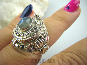 bpe5179 Bogato Zdobiony Piękny Sekretnik UNIKAT !!! Otwierany Pierścień na zdjęcia lub marzenia Labradoryt Spektrolit r.13 Srebro 925 #